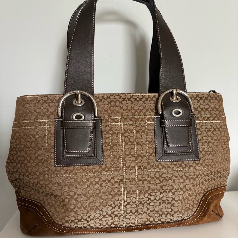 Coach Brown Soho Tote Suede and Canvas bag with leather accents - Picture 3 of 9